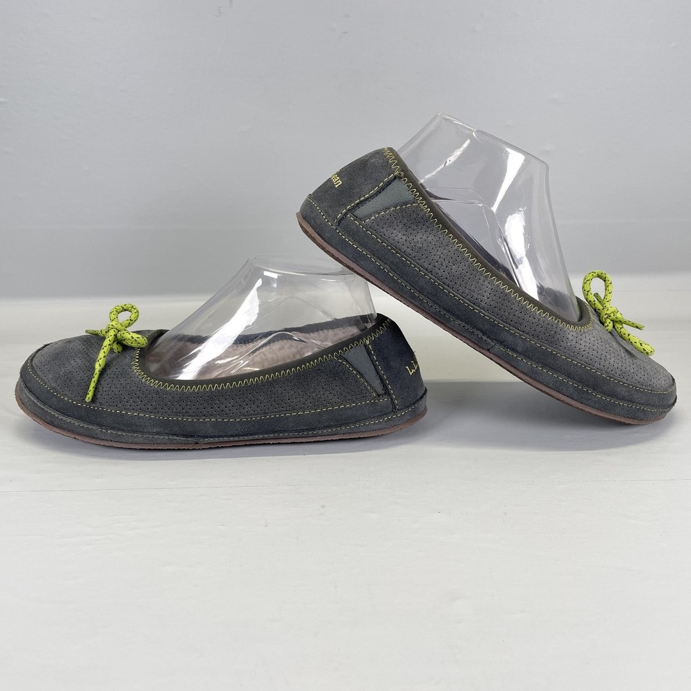 L.L.Bean Slippers Womens Size 8 Gray Suede Fleece Lined Perforated Slip On Moc - Picture 6 of 10